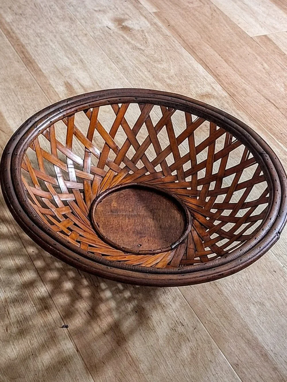 Vintage Handwoven Bamboo & Rattan Open-Weave Decorative 13 1/2